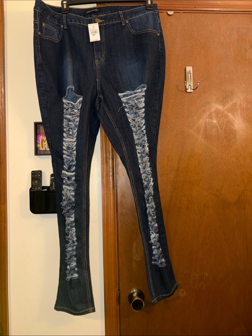 Ashley Stewart Dark Blue Ruffle-Trim Skinny Jeans